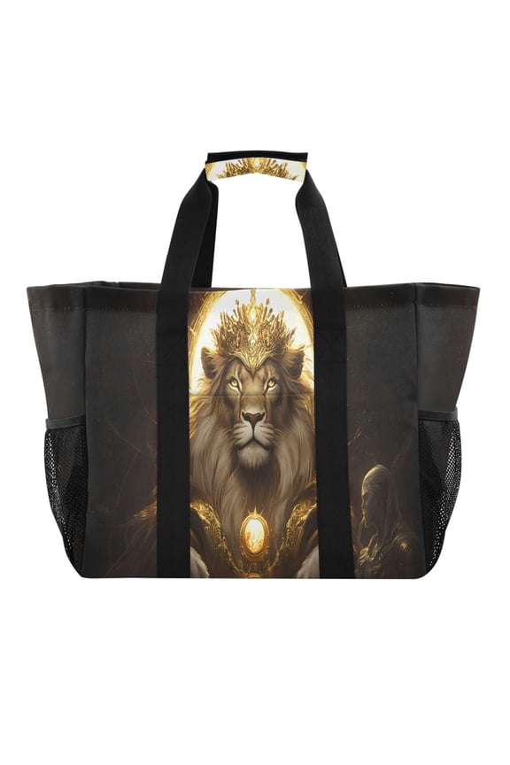 Majestic Lion King Reusable Grocery Bags with Handle Side Pocket Waterproof Shopping Portable Tote
