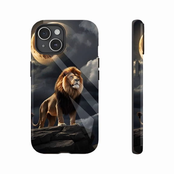 Majestic Lion Moon Night Phone Case Compatible with iPhone 11/12/13/14/15/16 (Pro Max/Plus) for King - inspired Wildlife Lovers