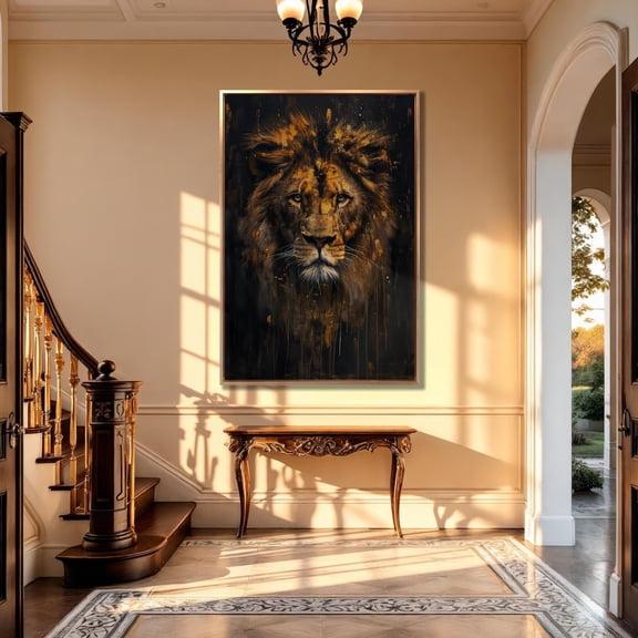 Majestic Lion Poster: Golden Abstract King Of The Jungle Wall Art, Unframed Poster Size 12x18
