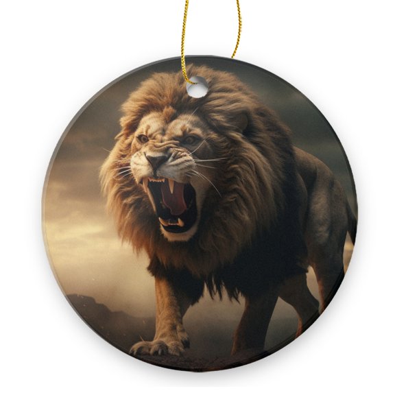 Majestic Lion Roaring In The Twilight - Christmas Ornament Xmas Keepsake Ceramic Ornaments Holiday Decorations for Tree Christmas Gift Ideas 2.95in