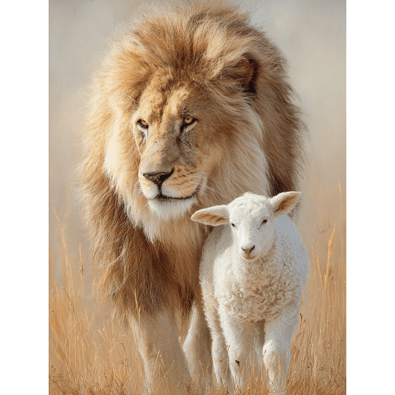 Majestic Lion and Gentle Lamb Canvas Wall Art 15.75x11.81 Inches