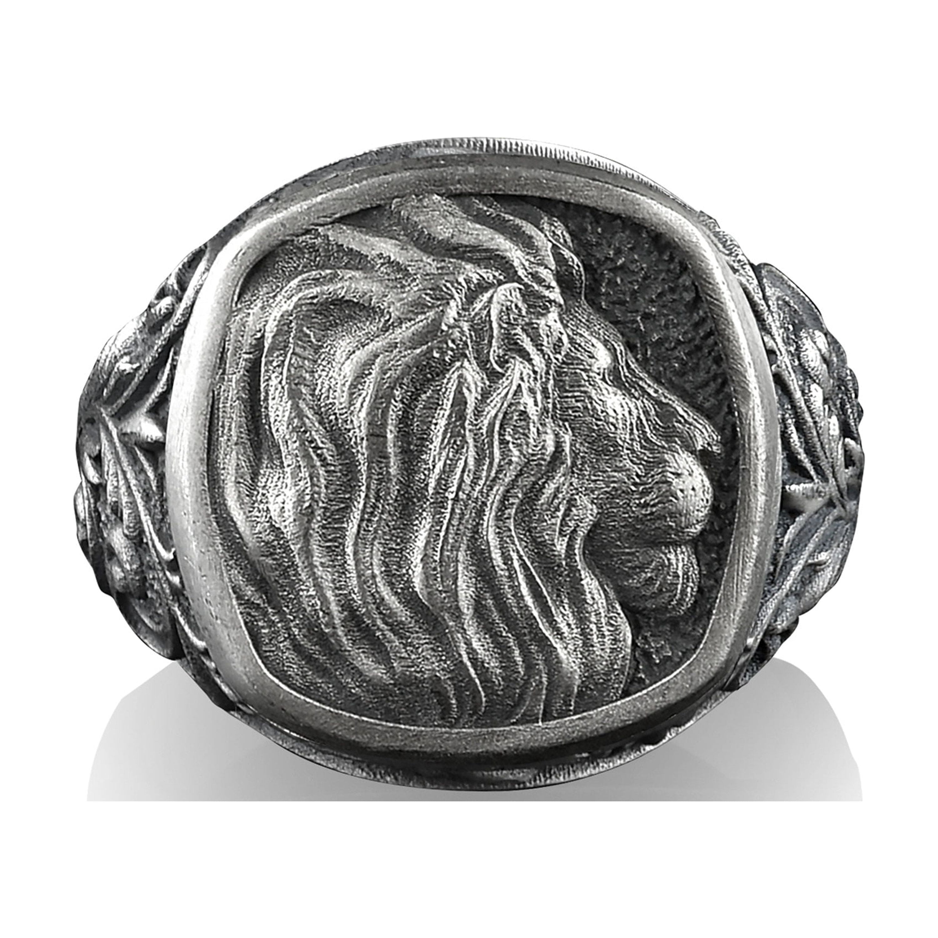 Majestic Lion with Victorian Pattern Silver Men Ring, Zodiac Leo Ring ...