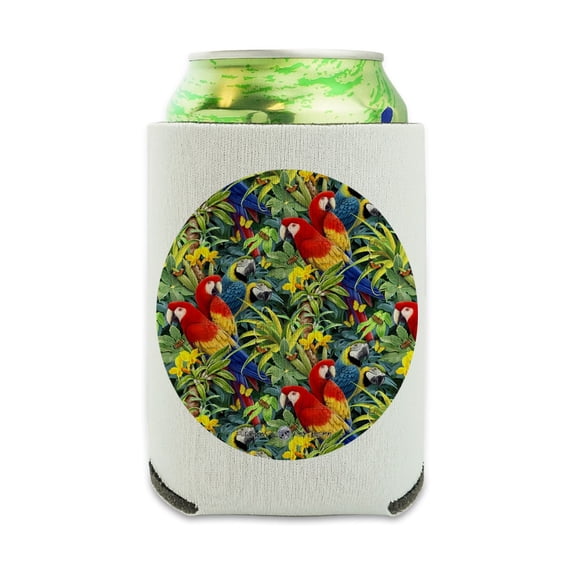 Majestic Macaws Colorful Rainforest Pattern Can Cooler - Drink Sleeve Hugger Collapsible Insulator - Beverage Insulated Holder