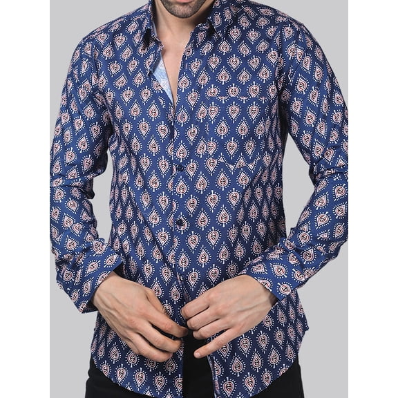 Majestic Marble Men's Printed Full Sleeve Cotton Button-Up Shirt For Men
