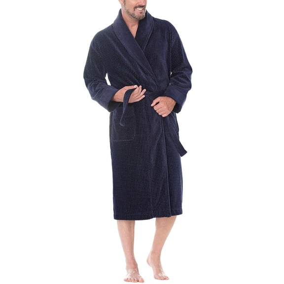 Majestic Mens 100% Cotton Terry Velour Robe, Blue, Small/Medium