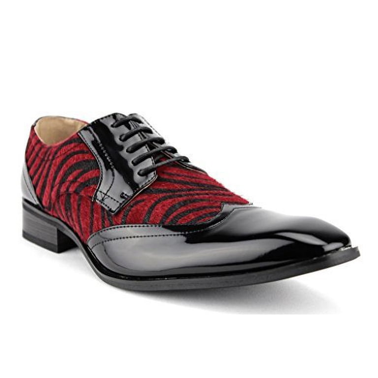 Majestic Men's 99521 Patent Wing Tip Faux Pony Hair Zebra Print