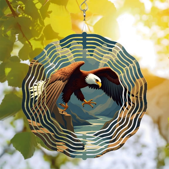 Majestic Metal Hanging Wind Spinner - Eagle Design for Yard & Garden Beautifully Crafted Wind Chime with Nature-Inspired Patterns