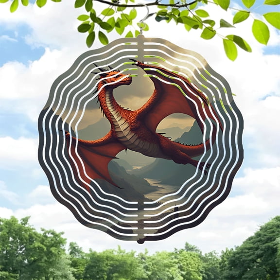 Majestic Metal Hanging Wind Spinner - Intricate Dragon Design with Mandala Pattern for Enchanting Yard & Garden Decor