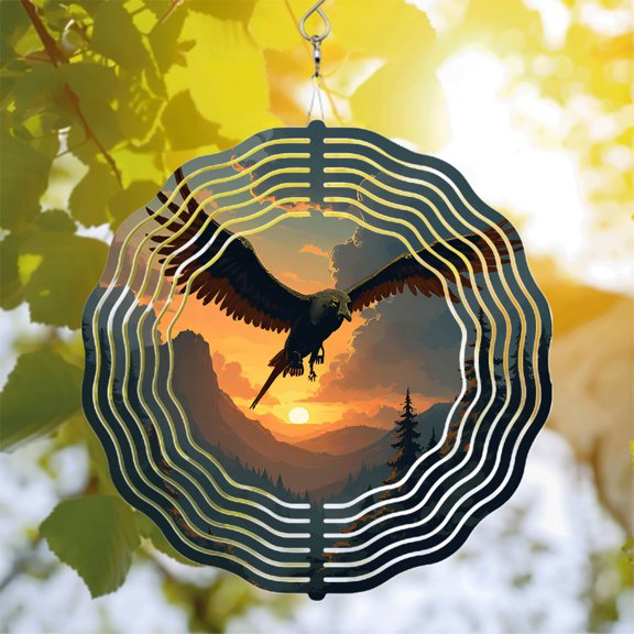 Majestic Metal Hanging Wind Spinner - Vibrant Sunset Design with Dynamic Motion Circles for Yard & Garden Decor