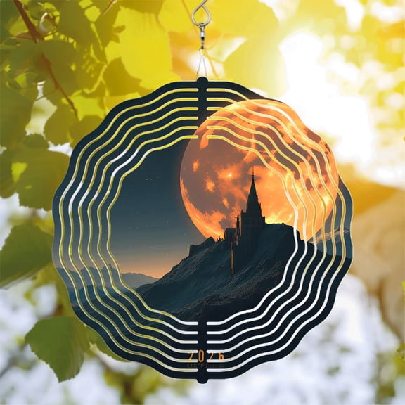 Majestic Metal Wind Spinners & Chimes for Yard - Wave Pattern Design Illuminated by Moonlight Perfect Garden Decor