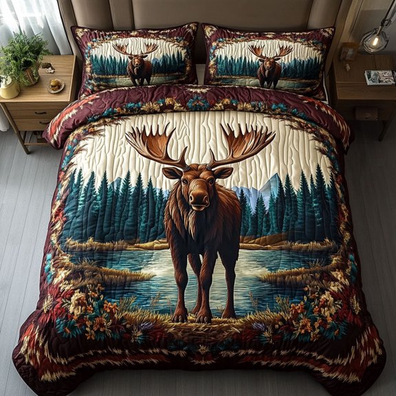 Majestic Moose 3-Piece Quilted Bedding Set