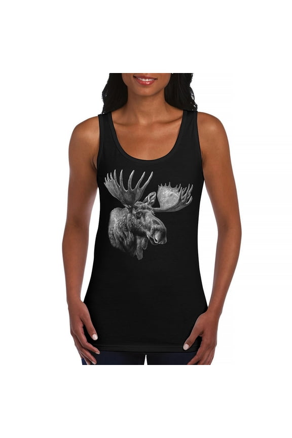 Majestic Moose Portrait Women's Tank Top Wildlife Nature Northwoods Alaskan Wilderness Animal Black and White Art