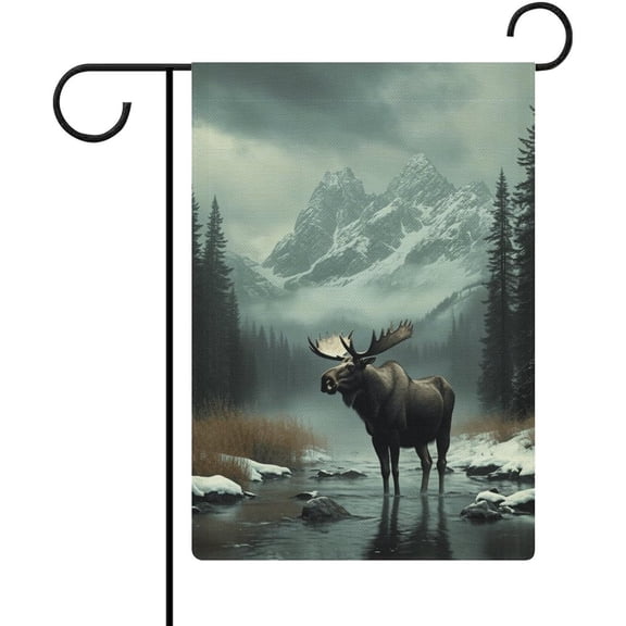 Majestic Moose Serene Wilderness Garden Flag Double Sided Linen 12 x 18 Inch Outdoor Garden Decoration
