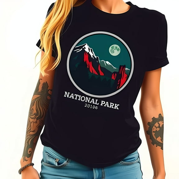Majestic Mountain Range Graphic Cotton Short Sleeve T-Shirt - Vintage National Park 20196 Design Relaxed Fit Perfect for Nature Lovers
