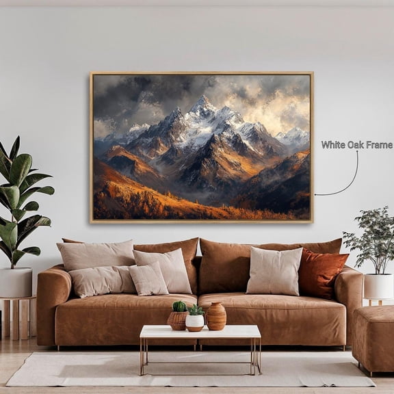Majestic Mountain Range Poster Snowy Peaks Wall Art Landscape Poster Natural Beauty Luxury Decor Ready To Hang, Stretched Canvas Size 8x12
