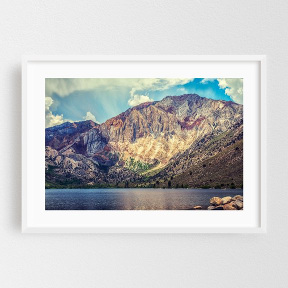 Majestic Mountain Reflections - California Photography Mountain Landscape Nature Scenic Water Rustic Travel Poster White Framed Wall Art Print 5 x 7 inches
