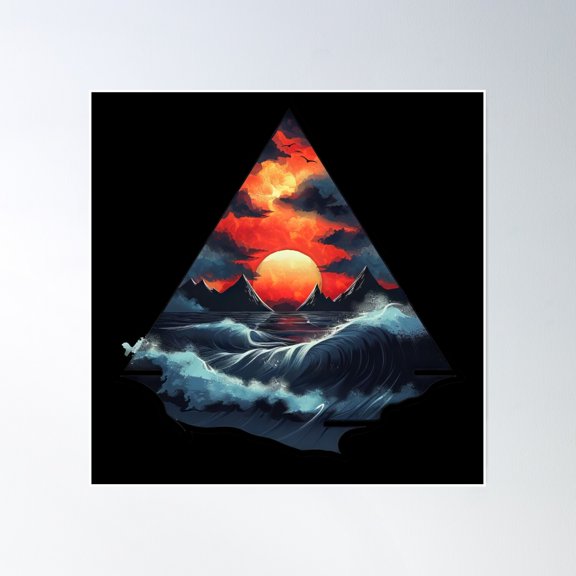 Majestic Mountain Sunset – Geometric Alpine Landscape Poster Wall Art, Modern Wall Decor, 24x24 UNFRAMED