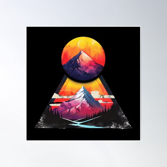 Majestic Mountain Sunset – Geometric Alpine Landscape Poster Wall Art, Modern Wall Decor, 24x24 UNFRAMED