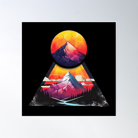 Majestic Mountain Sunset – Geometric Alpine Landscape Poster Wall Art, Modern Wall Decor, 8x12 UNFRAMED