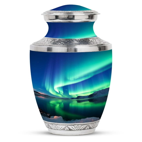 Majestic Northern Lights Over a Frozen Landscape - Companion Urns - Grandma and Grandpa Urns - Dual Memorial - Decorative Tribute - 10 Inch