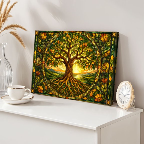 Majestic Oak Tree 12"x16" Wall Art Vibrant Leaves Sunset Canvas Wall Decor for Living Room Bedroom Modern Abstract Painting Prints Aesthetic Framed Artwork Home Decor