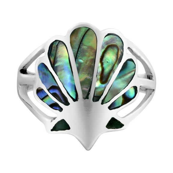Majestic Ocean's Seashell Motif Abalone Shell Inlay Sterling Silver Ring-7