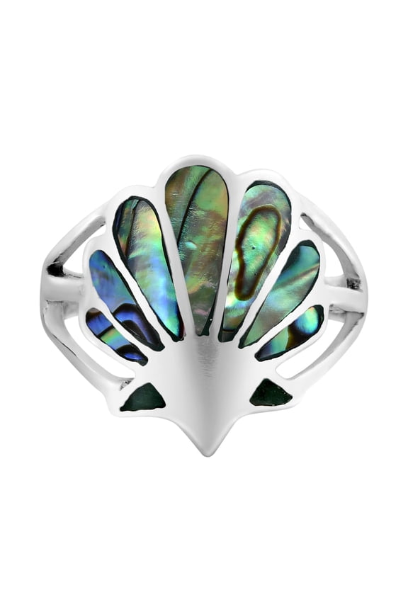 Majestic Ocean's Seashell Motif Abalone Shell Inlay Sterling Silver Ring-7