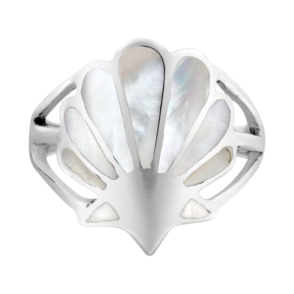 Majestic Ocean's Seashell Motif Mother of Pearl Inlay Sterling Silver Ring for Female Adult Size-7