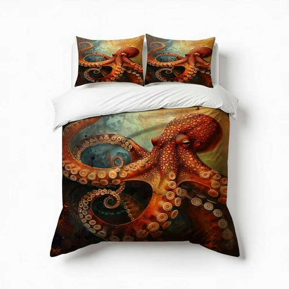 Majestic Octopus Bedding Set 3 Pcs Soft Microfiber Quilt Cover For Bedroom Decor, Comforter Cover With 2 Pillowcase