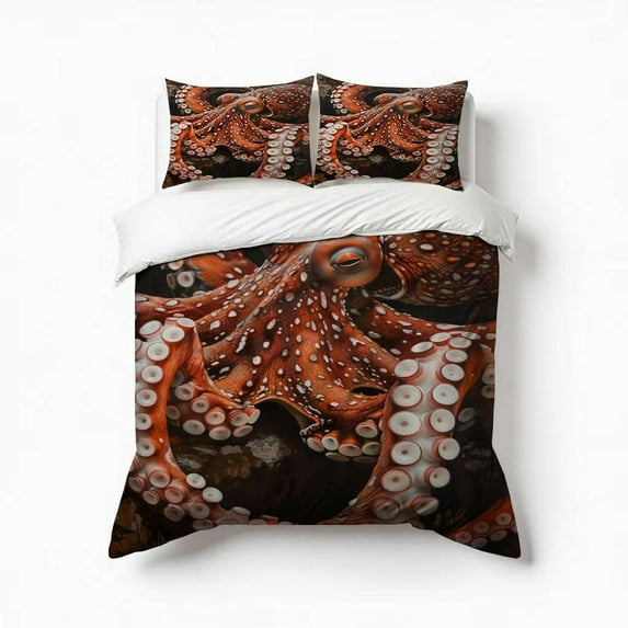 Majestic Octopus Bedding Set 3 Pcs Soft Microfiber Quilt Cover For Bedroom Decor, Comforter Cover With 2 Pillowcase