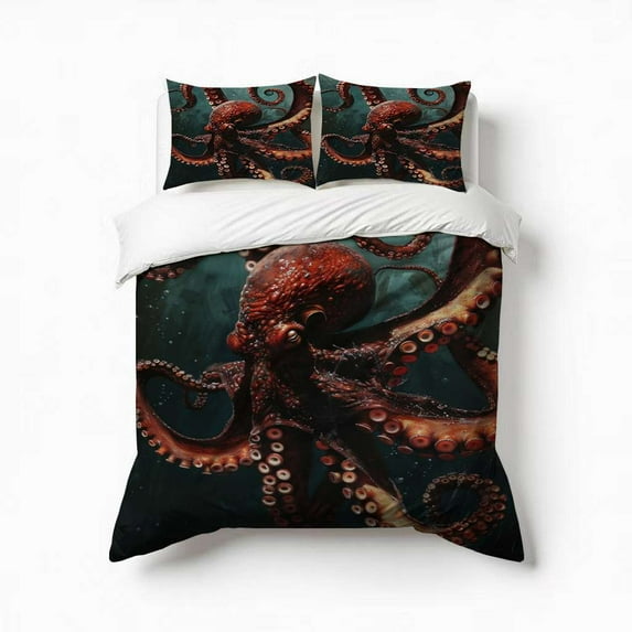 Majestic Octopus Bedding Set 3 Pcs Soft Microfiber Quilt Cover For Bedroom Decor, Comforter Cover With 2 Pillowcase