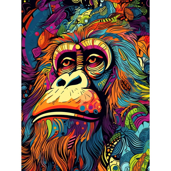 Majestic Orangutan Great Ape Colourful Psychedelic Borneo Rainforest Extra Large XL Wall Art Poster Print