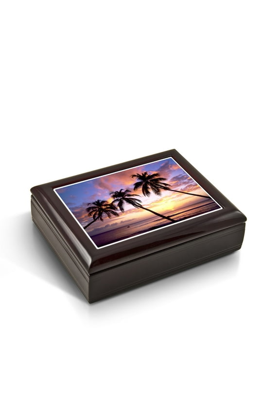 Majestic Palm Trees Florida Sunset Tile Musical Jewelry Box - Ballerina Girl (Lionel Richie)