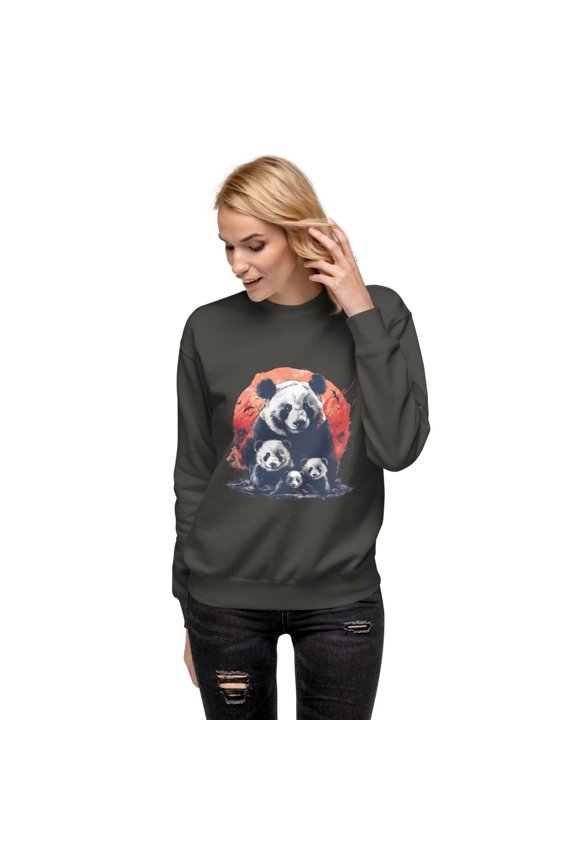Majestic Panda Family J244 Unisex Premium Sweatshirt (Vintage Black, S)
