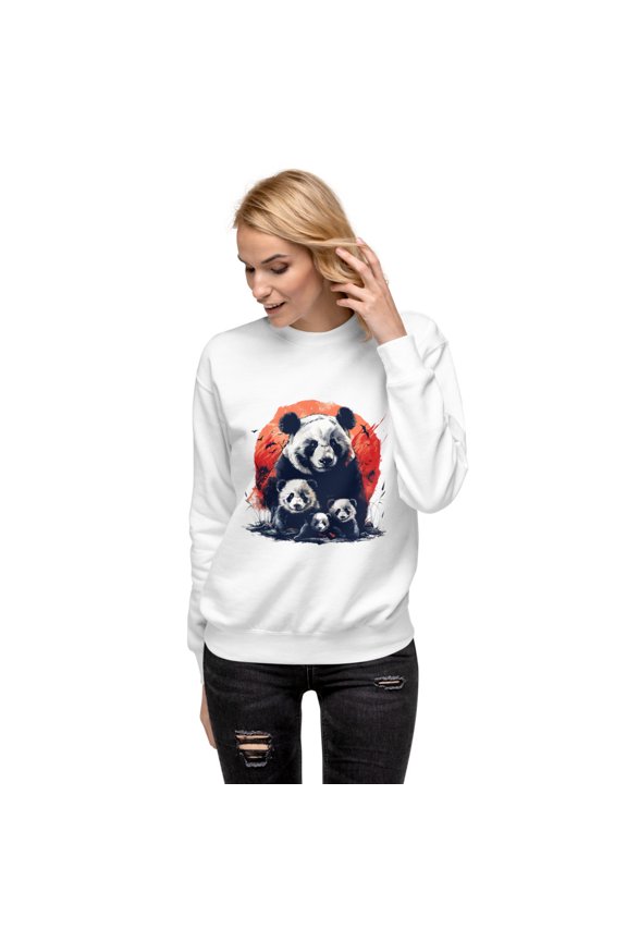 Majestic Panda Family J244 Unisex Premium Sweatshirt (White, S)
