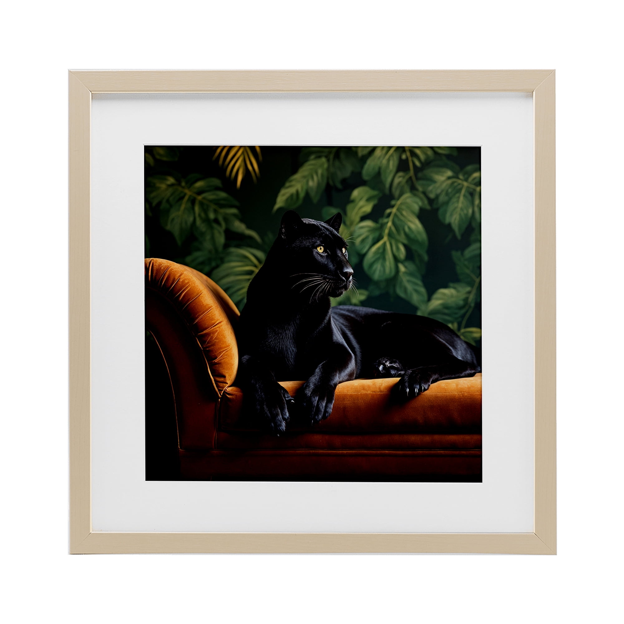 Majestic Panther on Chaise Birch Framed Print Under Glass, design by Lettered and Lined