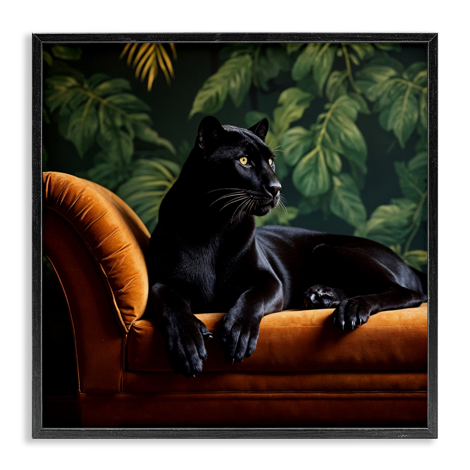 Majestic Panther on Chaise Black Framed Giclee Art, design by Lettered and Lined