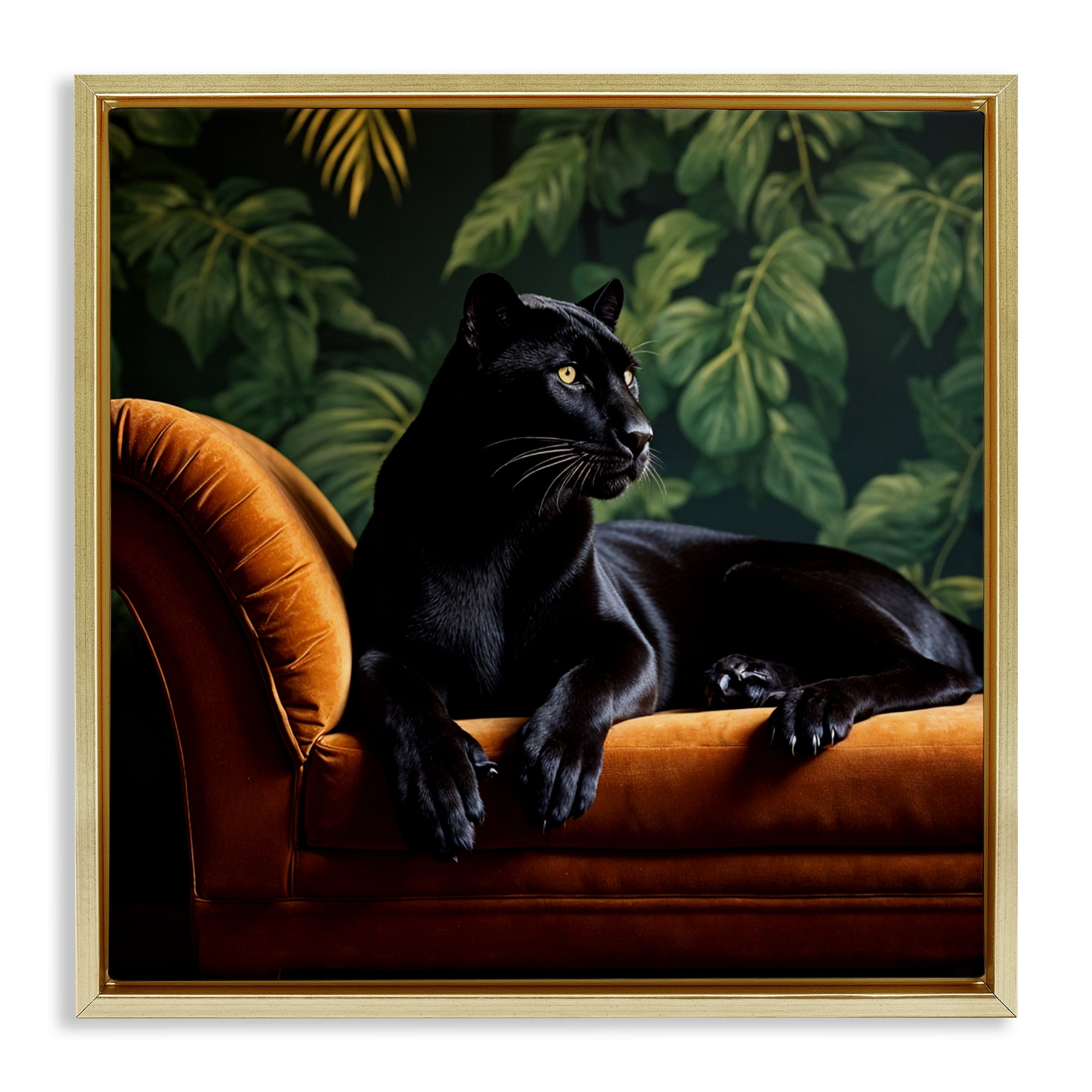 Majestic Panther on Chaise Gold Framed Floater Canvas Wall Art, design by Lettered and Lined