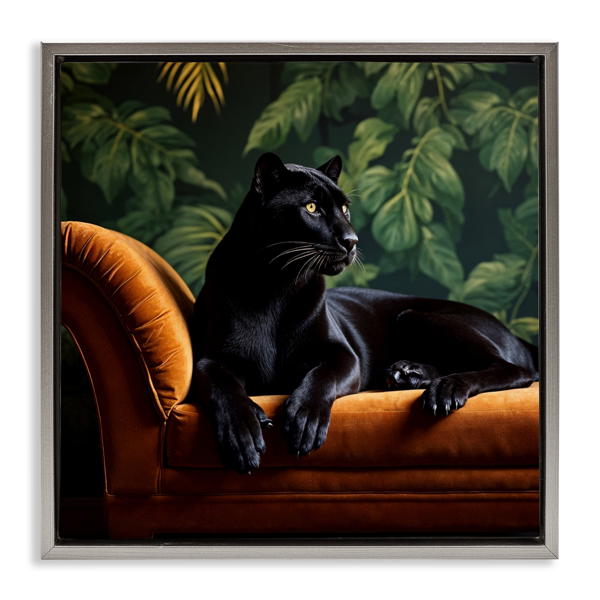 Majestic Panther on Chaise Gray Framed Floater Canvas Wall Art, design by Lettered and Lined