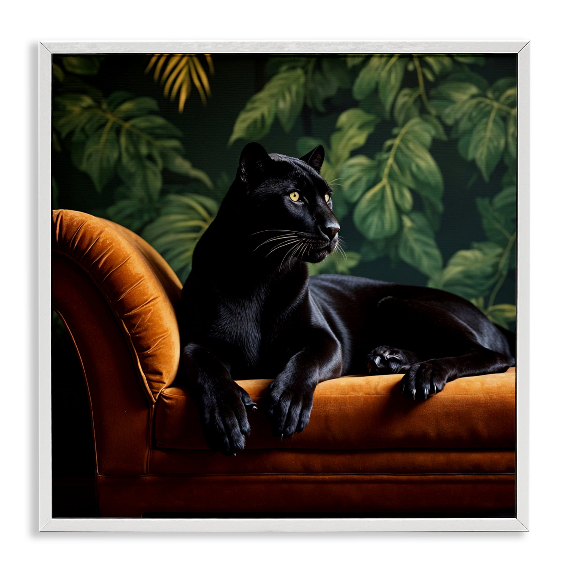 Majestic Panther on Chaise White Framed Giclee Art, design by Lettered and Lined