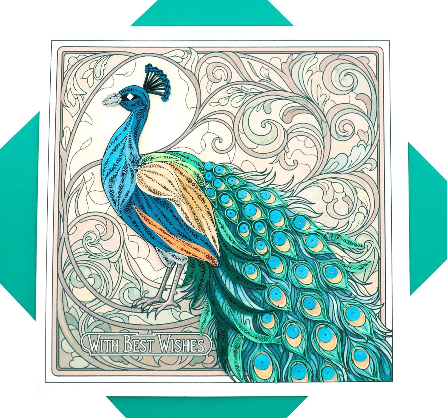 Majestic Peacock, Quilling Card 3D - Unique Dedicated Handmade, Design Greeting for Birthday, Valentine's Day, Mothers Spring, Fathers Graduation, Wedding, Anniversary, Thank You, Get Well, All