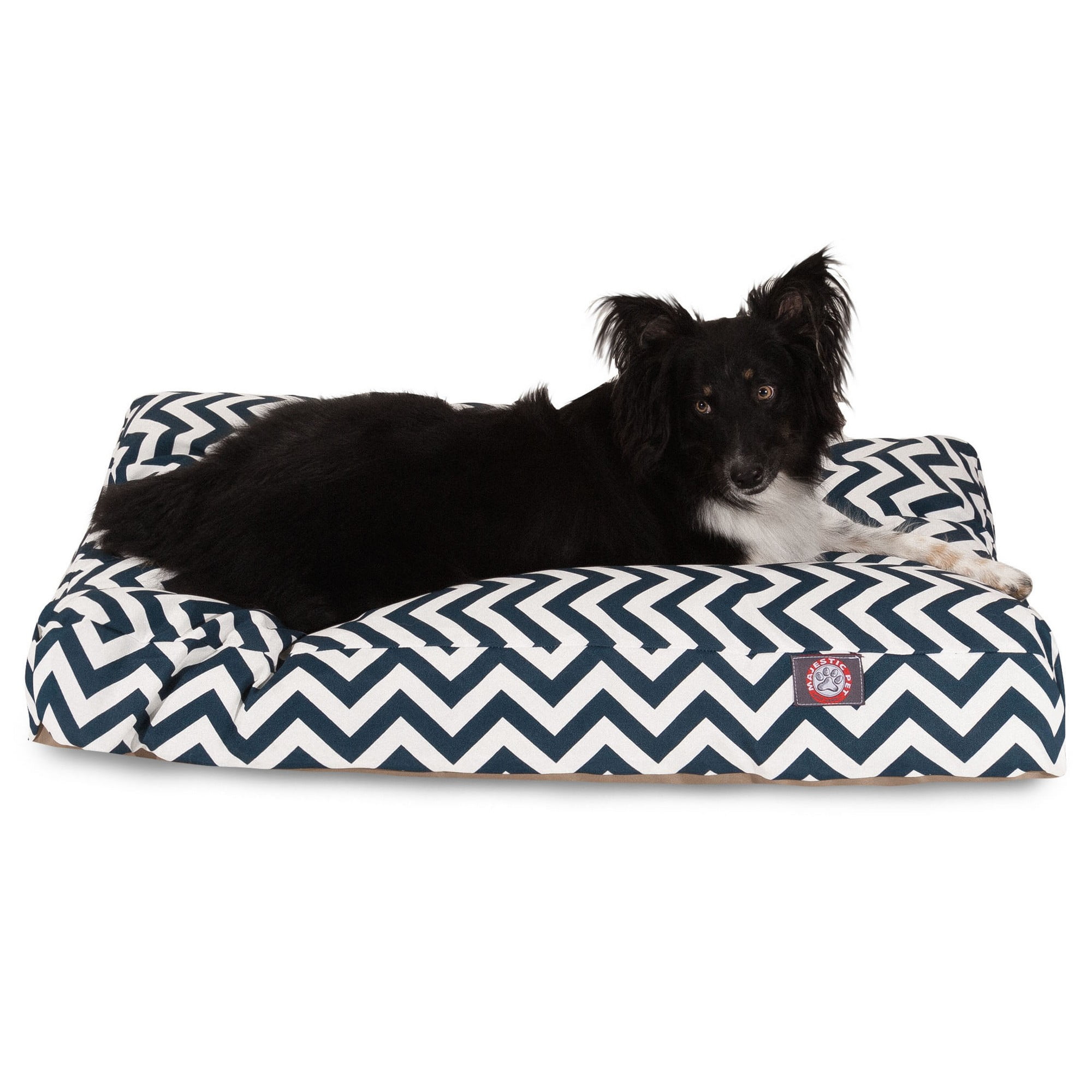 Majestic Pet | Chevron Shredded Memory Foam Rectangle Pet Bed For Dogs, Removable Cover, Navy, Large