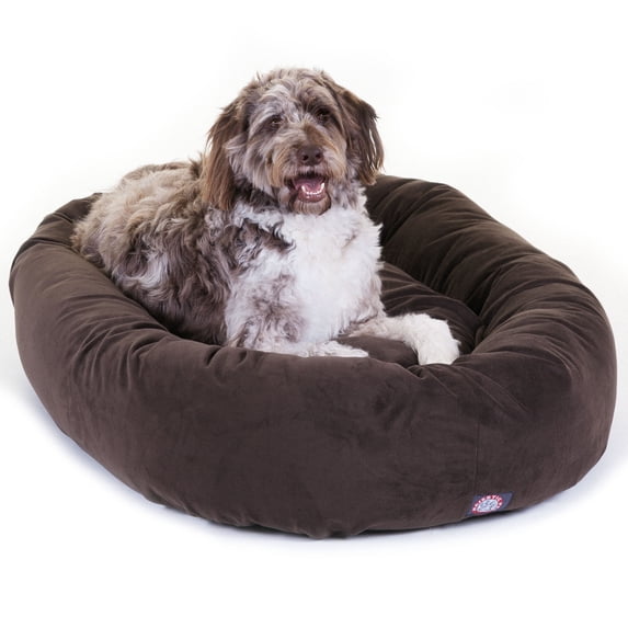 Majestic Pet Faux Suede Bagel Pet Bed for Dogs, Calming Dog Bed Washable, Extra Large, Chocolate