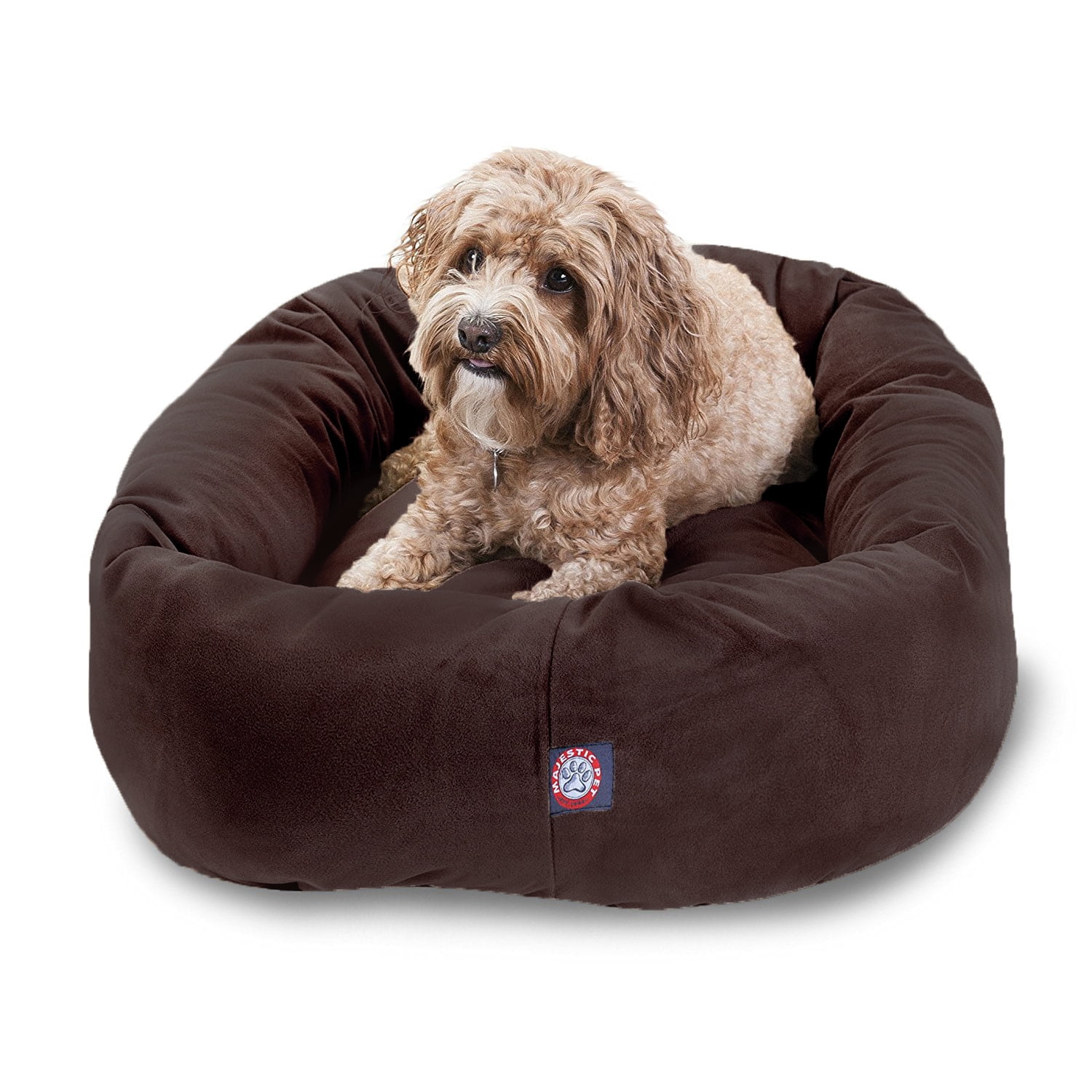 Majestic Pet Faux Suede Bagel Pet Bed for Dogs, Calming Dog Bed Washable, Medium, Chocolate