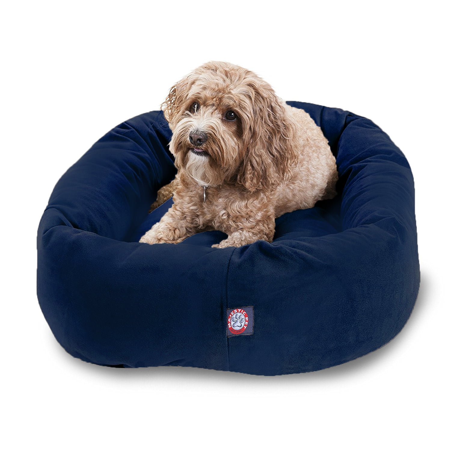 Majestic Pet Faux Suede Bagel Pet Bed for Dogs, Calming Dog Bed Washable, Medium, Navy Blue