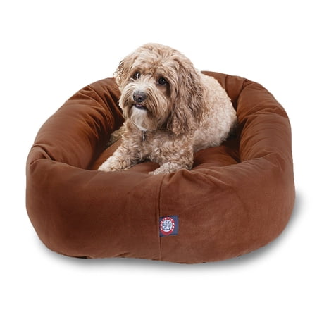Majestic Pet Faux Suede Bagel Pet Bed for Dogs, Calming Dog Bed Washable, Medium, Rust