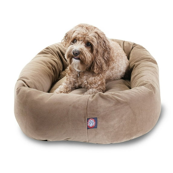 Majestic Pet Faux Suede Bagel Pet Bed for Dogs, Calming Dog Bed Washable, Medium, Stone