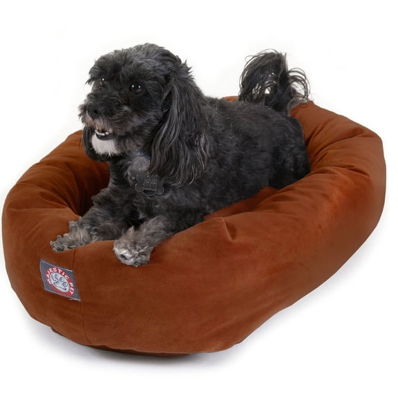 Majestic Pet Faux Suede Bagel Pet Bed for Dogs, Calming Dog Bed Washable, Small, Rust