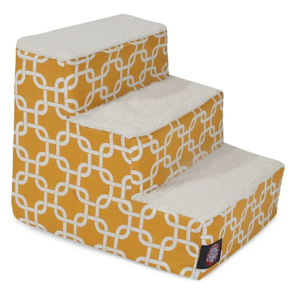 Majestic Pet Links Pet Stairs 3 Steps Yellow Machine Washable Removable Cover 18" x 16" x 15"