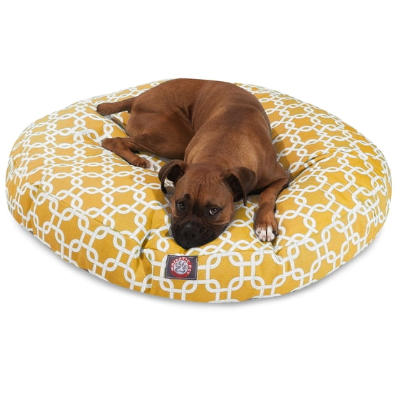 Majestic Pet Links Round Dog Bed Treated Polyester Removable Cover Yellow Large 42 x 42 x 5